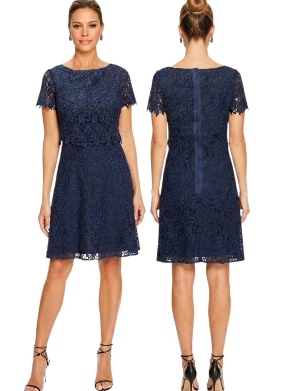 SHANI Fit & Flare Popover Corded Lace Cocktail Dress - Size 12